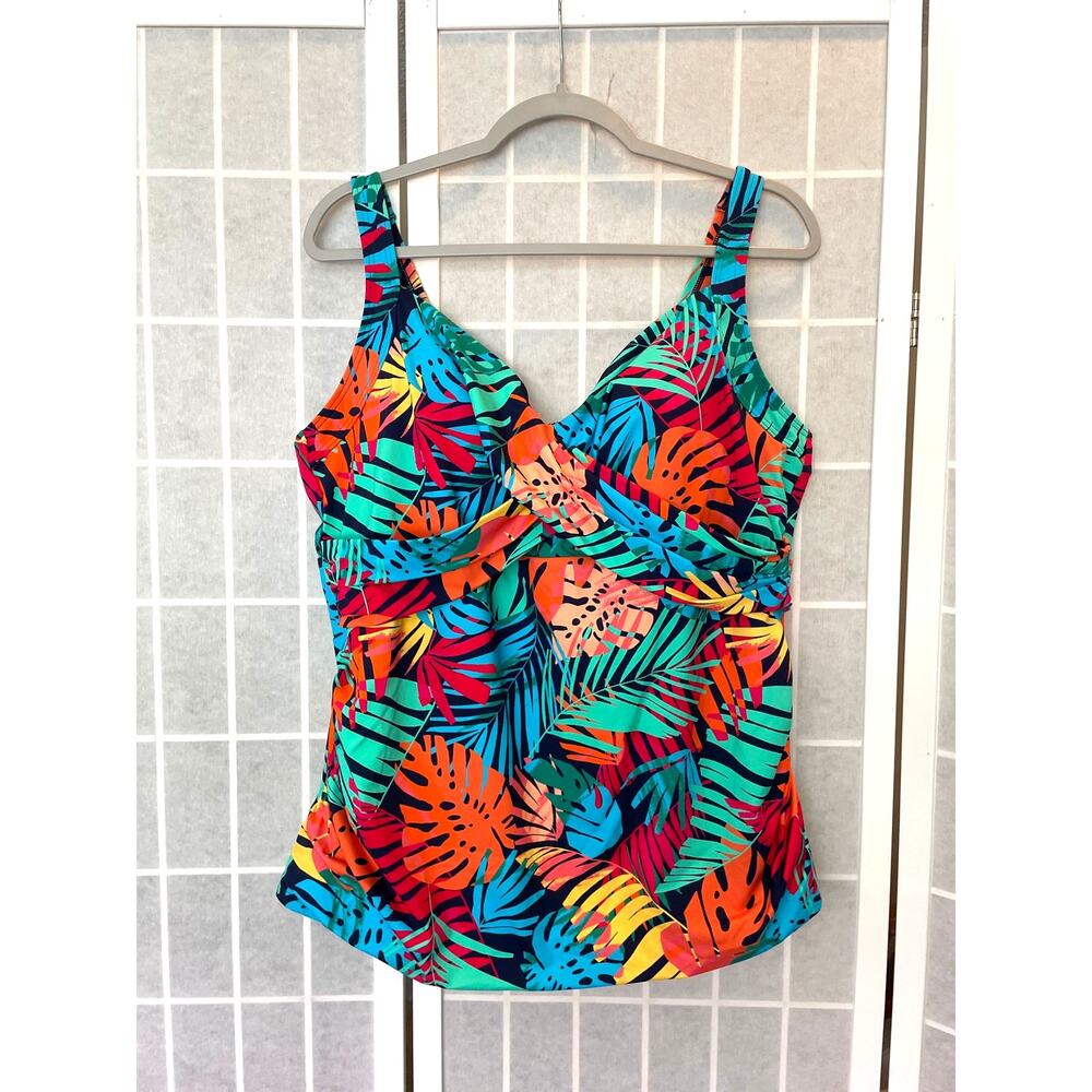 Lands End NEW Tankini Swimsuit Top 20W Wrap Underwire Tropical Resort 2X Plus Sz